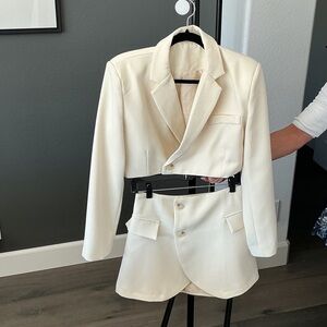 Commense Cream Cropped Blazer and Skirt Set M